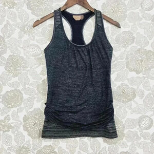 Athleta Womens Black Racerback Tank Top Ruched Sides Breathable Fabric Size S